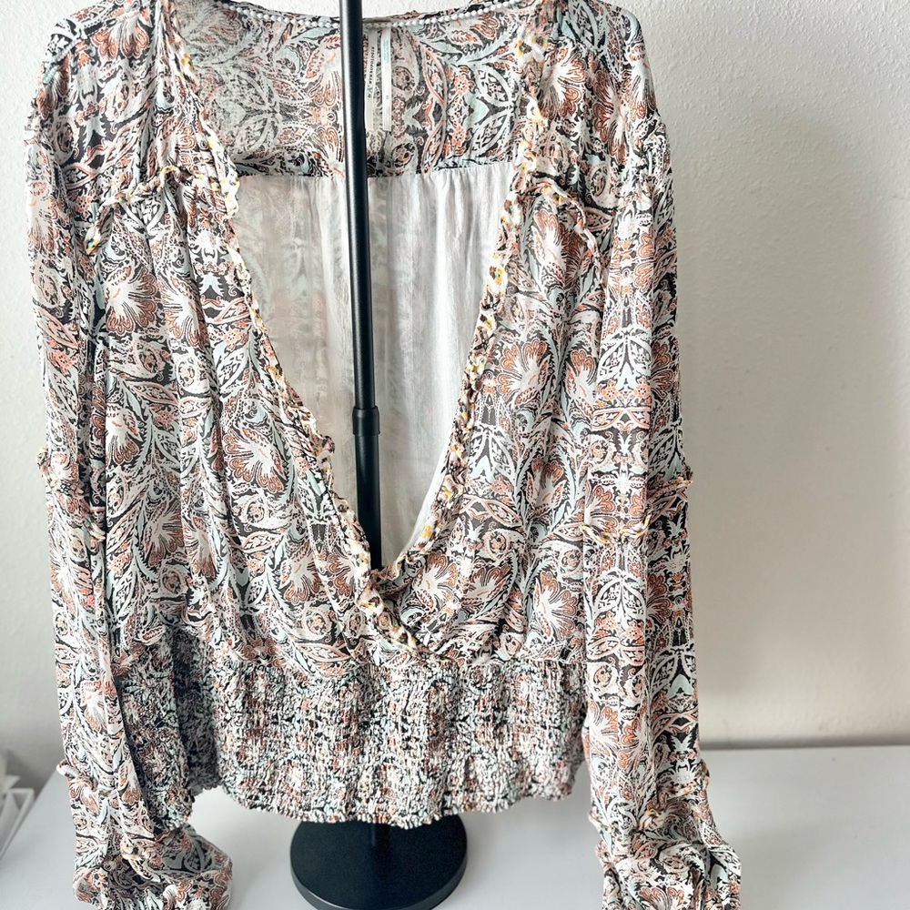 Anthropologie Multicolor V-Neck smocked Waist Blouse
